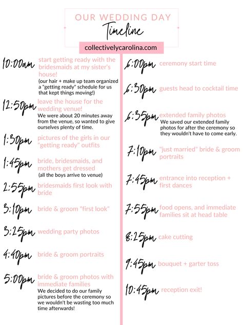 6pm Wedding Timeline, 2pm Wedding Timeline, Wedding Schedule Timeline, Ceremony Timeline, Wedding Day Timeline Template, Reception Timeline, Wedding Reception Timeline, Romantic Spring Wedding, Photo Timeline