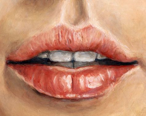 Lips 7 Original Painting by HeatherBuchanan on Etsy Lip Painting, Mouth Painting, Painting Realism, Lips Art Print, Lips Painting, Juicy Lips, Lip Art, 8x10 Print, Pink Lips