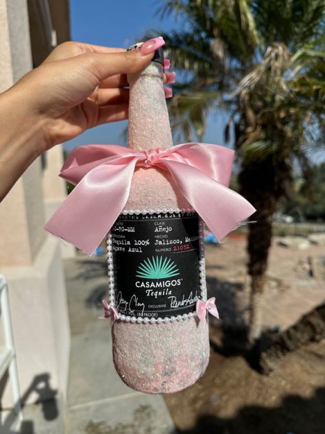 Glitter Casamigos Bottle, Custom Dusse Bottle, Custom Casamigos Bottle, Bedazzled Casamigos Bottle, Casamigos Bottle Decorated, Casamigos Aesthetic, Casamigos Bottle, Bottle With Glitter, Bows And Pearls