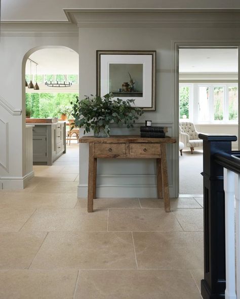 Cottage Hallway, Cottage House Interior, Cotswold House, Natural Stone Tile Floor, Lydia Millen, Condo Living Room, Tiled Hallway, Kitchen And Dining Area, Condo Living