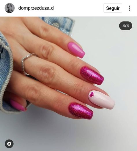 Bright Pink Nails With Glitter, Gel Nail Colours, Bright Pink Nails, Neon Pink Nails, Nail Colours, Gel Nail Colors, Shimmer And Shine, Nail Stamping, Nails Magazine