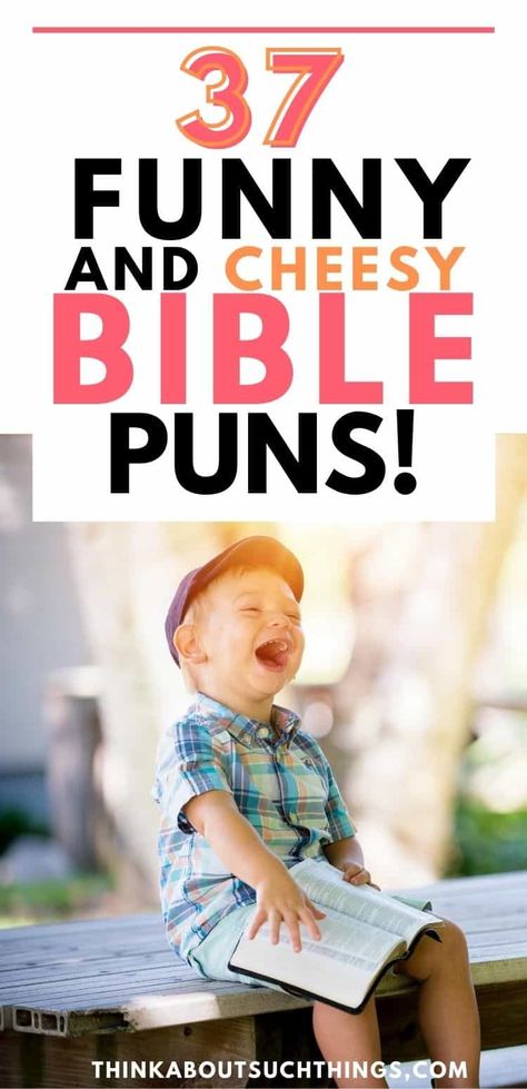 Bible puns give you the perfect amount of cheese and chuckle. You will find 37 Bible puns, and church puns and few awesome bible memes in there too! So, if you are looking for approved dad-jokes here you go! Enjoy these religious puns! #puns #biblepuns #humor #faith #bible Bible Puns, Christian Puns, Funny Bible Verses, Bible Jokes, Kids Sunday School Lessons, Bible Quiz, Bible Humor, Christian Jokes, Bible Characters