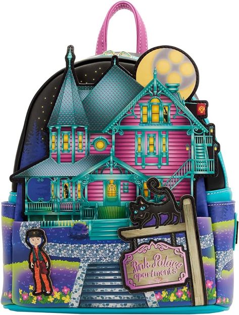 Loungefly Coraline Laika House Shoulder Bag. #Coraline #cute #backpack #purse Pink Palace Apartments, Coraline House, Button Moon, The Pink Palace, Billy Kid, Cute Mini Backpacks, Makeup Images, Zombie Walk, Pink Palace