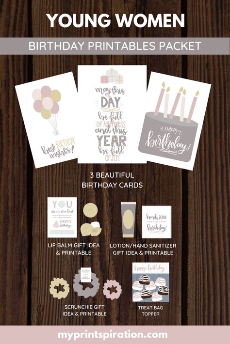 Do you need cute birthday gift for your LDS young women? Check out this amazing printable packet! It has birthday cards, gift tags for scrunchies, lotion, eos, nail polish, and other treats, and more! And it’s all hand lettered with a printer friendly color scheme. Hand Lettered Cards, Easy Birthday Gifts, Gift Tag Design, Lip Balm Gift, Hand Lettering Cards, Lds Young Women, Beautiful Birthday Cards, Birthday Treat, Best Birthday Wishes