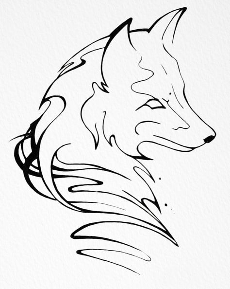 Wolf Line Art Drawing, Fox Tattoo Line, Line Work Animal Tattoo, Wolf Line Art Tattoo, Fox Tattoo Small Simple, Tattoo Fox Minimalist, Wolf Tattoo Minimalist, Wolf Line Tattoo, Wolf Outline Tattoo