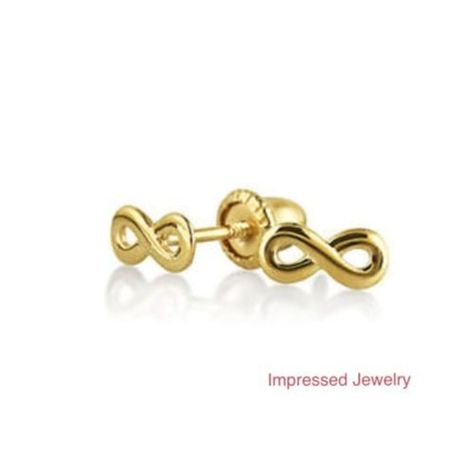 Gold Infinity Earrings, Her First Birthday, Infinity Earrings, Infinity Tattoos, Small Stud Earrings, Infinity Sign, Ear Style, 18k Gold Earrings, White Gold Set