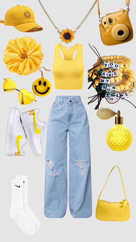 #yellow outfit @marley6912 thank you for the idea Cute Yellow Outfits, Yellow And Black Outfit, Honeycore Aesthetic, Sabrina Outfits, Indie Aesthetic Outfits, Yellow Outfits, Casual Outfits For Teens, Yellow Outfit, Indie Aesthetic