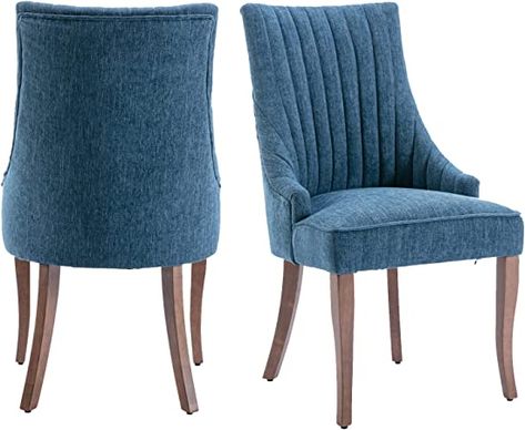 (paid link) mikibama Linen Dining Chairs Set of 2 Channel Tufted Kitchen Dinner Chair Comfy Fabric Upholstered Accent Chair for Dining Room with Solid Wood Legs (Blue) Dinner Chairs, Upholstered Chairs Fabric, Linen Dining Chairs, Dinner Chair, Blue Dining Chair, Tufted Dining Chairs, Comfortable Dining Chairs, Upholstered Accent Chairs, Dining Chairs Set