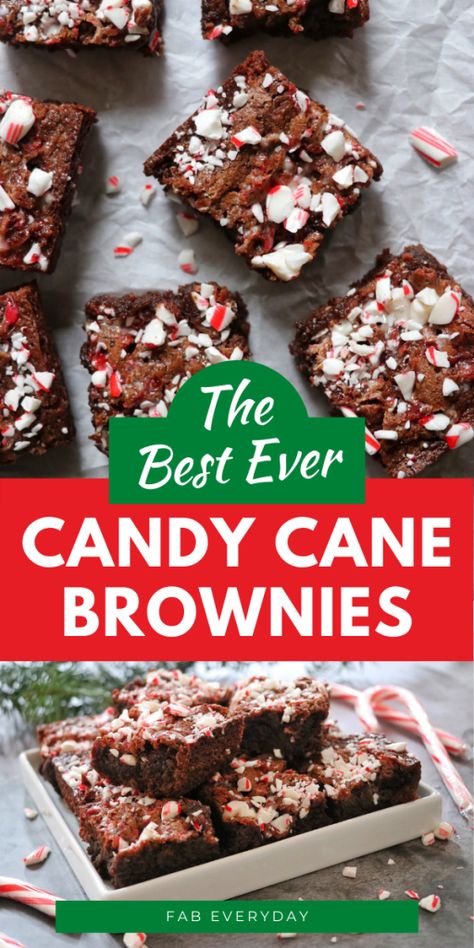 Are you a mint-chocolate person? I’m sharing a Candy Cane Brownies recipe today that is just your speed! These candy cane topped brownies are a delicious treat around the holidays. If you love the combination of mint and chocolate, these gooey-in-the-center peppermint brownies are for you! Click or visit FabEveryday.com for the full peppermint brownie recipe. Peppermint Brownie Recipes, Peppermint Fudge Brownies, Peppermint Brownies Easy, Brownie Recipes Christmas, Christmas Brownies Recipe, Christmas Brownies Ideas Easy, Holiday Brownies Christmas, Pepermint Brownies, Christmas Brownie Recipes