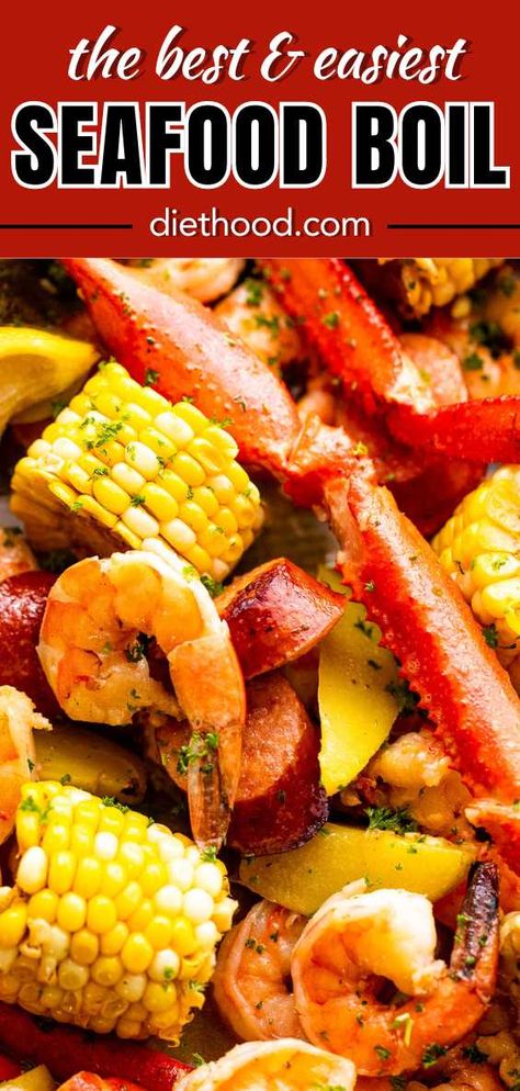 Follow my simple recipe to make the best seafood boil, ever! It's so delicious and juicy made with a hearty mix of sausage, crab, shrimp, and veggies, all cooked in a flavorful broth with garlic and butter. Dinner With Sausage, Easy Seafood Boil, Boiled Crab, Smoked Seafood, Crab Boil Recipe, Clams And Mussels, Seafood Boil Recipe, Shrimp And Veggies, Shrimp And Crab Boil