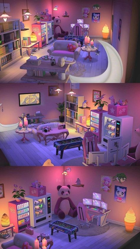 Arcade Room Animal Crossing, Anch Basement Ideas, Acnh House Ideas Interior, Acnh Gaming Room Design, Acnh House Ideas Basement, Acnh Arcade Room, Acnh Room Design Basement, Cute Animal Crossing Room Ideas, Basement Acnh Ideas