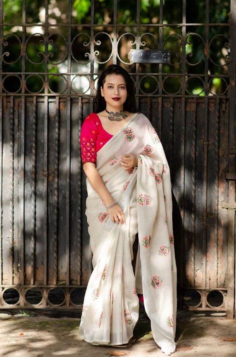 New arrivals Love for linen . Launching beautifully designed new catlog of linen sarees. #classiclinen Rf- traditional linen Quality- soft linen saree with different types of emboridary on various colors Cotton tassels on pallu Blouse- contrast phantom silk blouse with matching emboridary. Length- Saree- 5.5 meters Blouse- 1 meter Rate- 1199/- Linen Sarees, Trendy Blouse, Buy Linen, Linen Saree, Trendy Blouses, Trendy Blouse Designs, Sarees Online, Silk Blouse, Different Types