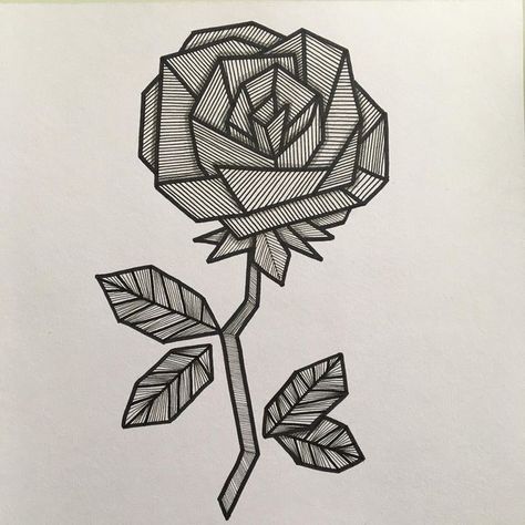 Stylized Plants, Rose Drawing, Rose Drawing Simple, Basic Art Techniques, Drawing Rose, Flowers Geometric, Ink Doodles, Geometric Rose, Polygon Art