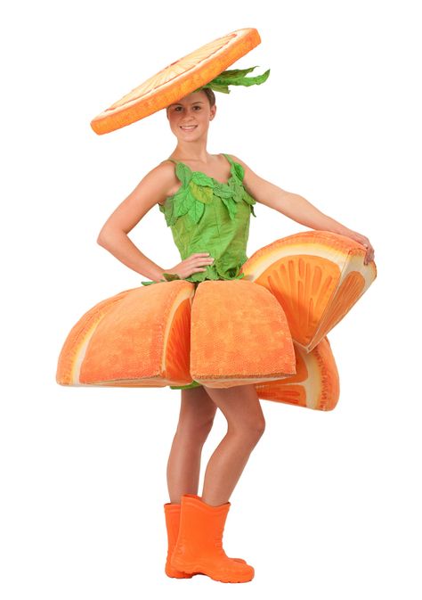 Food Dress Up Costume, Fruit Costumes For Kids, Orange Fruit Dress, Fruit Costume Diy, Orange Fruit Costume, Fruit Dresses, Diy Fruit Costume, Fruit Outfits, Fruit Halloween Costumes