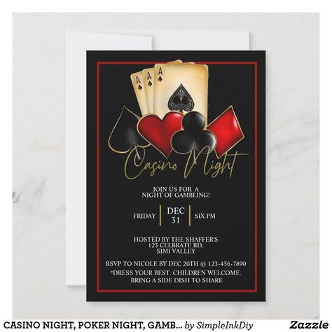 Casino Holiday Party, Vegas Prom, Night Party Invitation, Casino Night Invitations, Casino Birthday Party, Couples Game Night, Cheers To The New Year, Casino Party Invitations, Casino Birthday