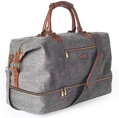 Amazon.com | Canvas Travel Tote Luggage Men's Weekender Duffle Bag with Shoe compartment (Dark Grey) | Travel Duffels Bag With Shoe Compartment, Canvas Weekender Bag, Canvas Duffel Bag, Canvas Duffle Bag, Canvas Travel Bag, Sac Week End, Mens Travel Bag, Bag Essentials, Leather Duffle