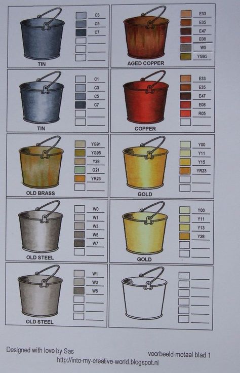 So awesome for coloring any kind of bucket! Also could be applied to a cauldron or anything of metal. Copic Color Chart, Copic Markers Tutorial, Blending Colored Pencils, Copic Pens, Spectrum Noir Markers, Copic Marker Art, Copic Art, Coloring Tips, Colored Pencil Techniques