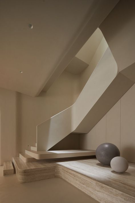 YinjiSpace - G Space Design x Back to Nature and Flexible Capture Loft Style Interior, Architectural Art, Apartment Living Room Design, Stair Handrail, Home Stairs Design, Staircase Railings, Modern Villa, House Stairs, Interior Architect