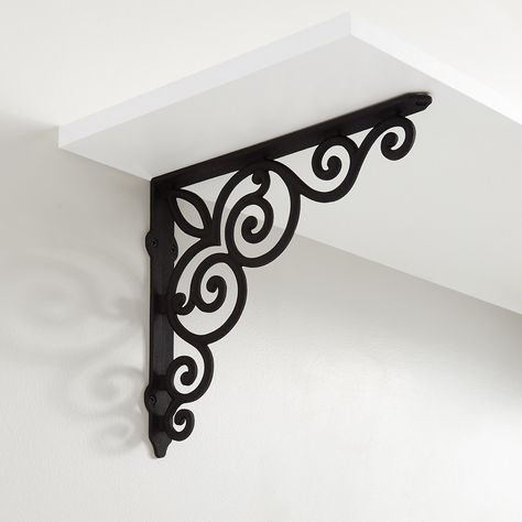 None Decorating With Corbels, Brackets Ideas, Iron Decor Ideas, Aluminum Shelf, Railing Makeover, Iron Pipe Shelves, Stair Railing Makeover, Pipe Shelf Brackets, Black Shelf Brackets