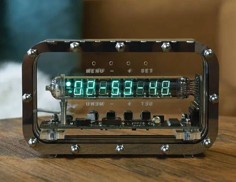 Nixie Tube Clock, Astronomical Clock, Diy Tech, Steampunk Clock, Nixie Tube, Steel Detail, Retro Home Decor, Acrylic Sheets, Diy Electronics