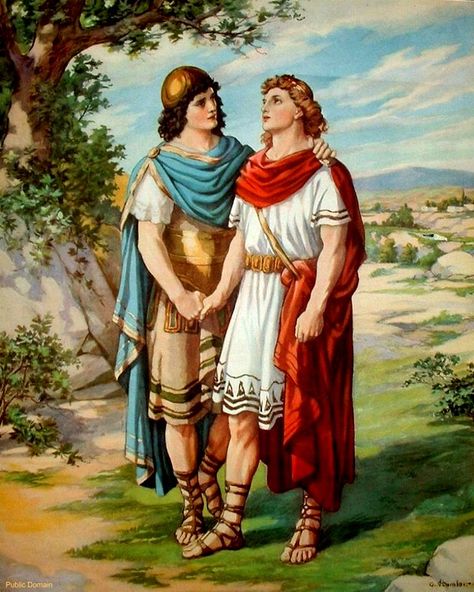 OT0920.David and Jonathan | Bible drawings by Otto Semler an… | Flickr David Bible, David And Jonathan, Sermon Illustrations, Corpus Museum, Bible Story Book, Oldest Bible, Bible Drawing, Warrior King, Bible Pictures