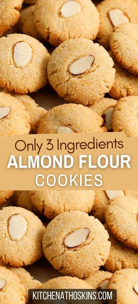 Learn how to make crispy almond flour cookies with 3 ingredients using coconut oil and without butter. These are eggless, vegan, gluten free, dairy free, low carb and one of the best almond flour dessert recipes to try. Get the healthy almond flour shortbread cookies recipe at kitchenathoskins.com. Almond Flour Dessert Recipes, Healthy Almond Flour Recipes, Flour Baking Recipes, 3 Ingredient Shortbread Cookies, 4 Ingredient Cake, Almond Flour Recipes Desserts, 3 Ingredient Shortbread, Almond Flour Shortbread Cookies, Almond Flour Shortbread