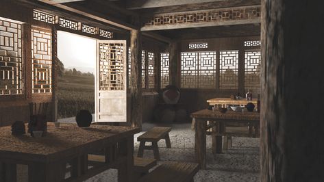 ArtStation - Ancient Chinese Tavern - 3D Environment, Shernne Lee Ancient Chinese Interior, Chinese Ancient House, Ancient Chinese House, Ancient Chinese Room, Chinese Tea House, Wooden Shack, Chinese Style Interior, Chinese Room, Ancient Chinese Architecture