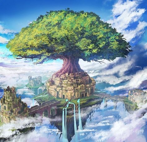 Floating Island, Castle In The Sky, Fantasy Castle, Fantasy City, Fantasy Setting, Fantasy Places, Fantasy Art Landscapes, Fantasy Concept Art, Arte Fantasy