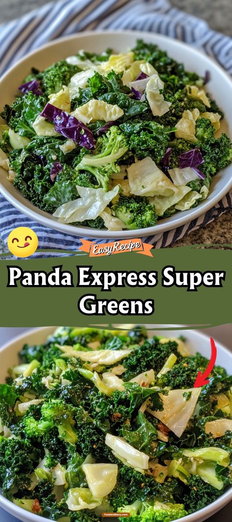 Panda Express Super Greens Panda Express Veggie Recipe, Kale And Cabbage Recipes, Panda Express Super Greens Recipe, Panda Express Super Greens, Kale And Cabbage, Asian Greens, Healthy Stir Fry, Hearty Lunch, Asian Inspired Dishes