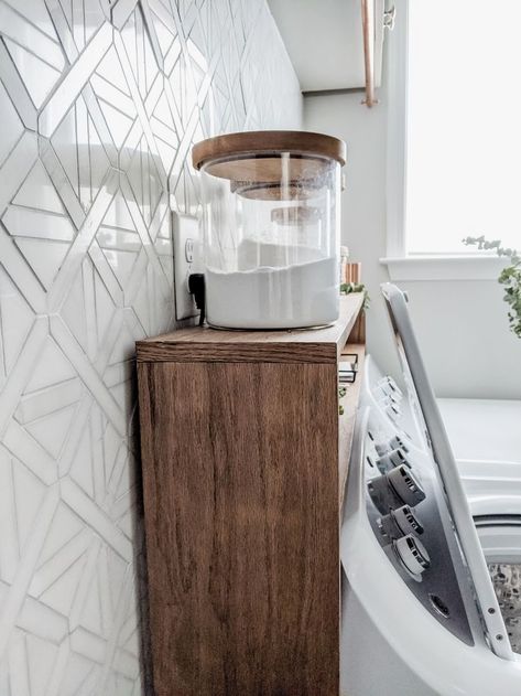 #laundryroomdesign #laundryroomdecor #storage Hanging Rack Over Washer And Dryer, Above The Washer And Dryer Shelf, Decor Above Washer And Dryer, Above Dryer Storage, Over The Dryer Shelf, Laundry Room Shelf Behind Washer, Back Of Washer And Dryer Shelf, Shelf For Over Washer And Dryer, Shelf For Washer And Dryer