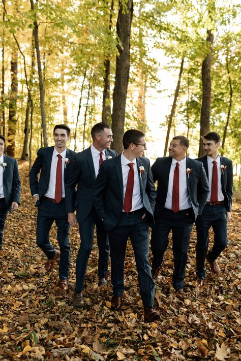 Black Suit With Burnt Orange Accents, Navy And Burnt Orange Groomsmen, Groomsmen Attire Copper, Black Suit With Burnt Orange Tie, Rust Themed Wedding Groomsmen, Navy Suit Burnt Orange Tie, Fall Wedding Suits For Men Burnt Orange, Black Suit Terracotta Tie, Grey And Burnt Orange Wedding