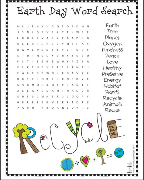 Earth Day Activity Sheets, Earth Day Word Search, Earth Day Worksheets, Earth Activities, Earth Day Coloring Pages, Spring Worksheet, Recycling Activities, Earth Day Projects, Spring Classroom