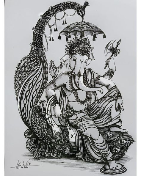 Ganesh Chaturthi Painting, India Poster, Ganesh Art Paintings, Pen Art Work, Ganesh Chaturthi Images, Sanatan Dharma, Diy Yarn, Ganesh Art, Diy Yarn Crafts