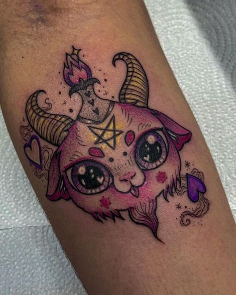 36 Baphomet Tattoos and Their Meanings - Body Artifact Cute Baphomet Tattoo, Baphomet Tattoo Design, Baphomet Tattoo, Cute Baphomet, Tattoos And Their Meanings, Tattoo Mini, Unicorn Tattoos, Cute Little Tattoos, Body Modification