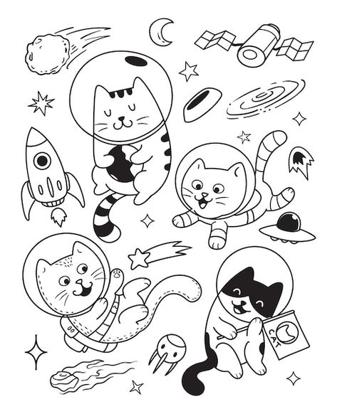 Doodles Draw, Tattoo Gato, Cats In Space, Kitten Tattoo, Astronaut Drawing, Astro Cat, Doodle Page, Cat Doodles, Space Doodles