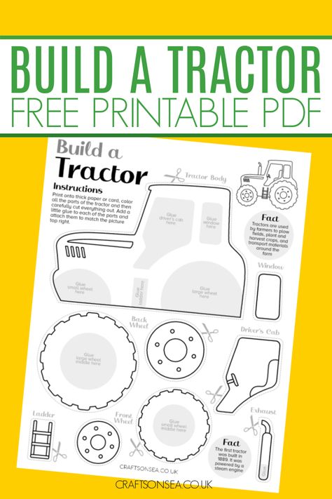 Build A Tractor Craft (FREE Printable) Tractor Craft, Tractor Crafts, Farm Lessons, Farm Theme Preschool, Tractor Art, Make Your Own Paper, Farm Animal Crafts, Sheep Crafts, Free Printable Crafts