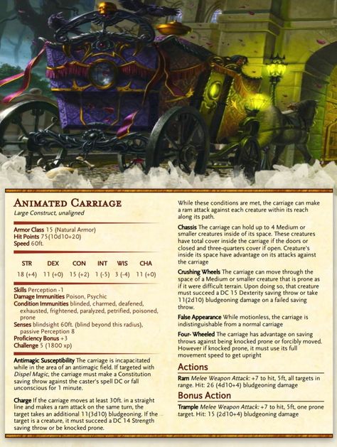 Dnd Vehicles Stats, Western Dnd Campaign, Dnd Carnival, Dnd Circus, Animated Objects, 5e Monsters, Homebrew Monsters, Dnd Bard, Dnd Stats