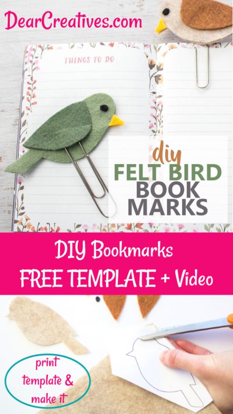 Teen Summer Crafts, Bird Bookmark, Bookmark For Kids, Easy Felt Crafts, Homemade Bookmarks, Diy Bookmark, Fathersday Crafts, Paperclip Bookmarks, Bird Template