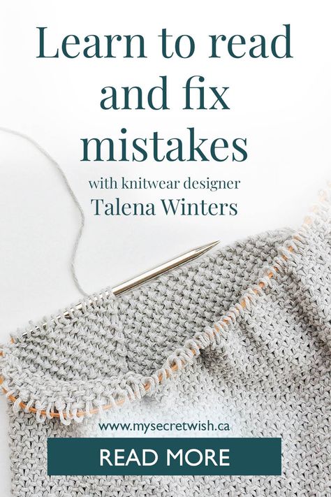 Learn to read and fix mistakes with knitwear designer Talena Winters. www.mysecretwish.ca. Read more. Image shows a project on circular needles covered in seed stitch. Fixing Knitting Mistakes, Fix Knitting Mistakes, How To Fix Knitting Mistakes, Knitting Tips, Knitted Wit, Knit Stitch, Knitwear Design, Knitting For Beginners, Learn To Read