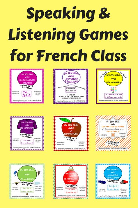 Speaking and Listening Games for French class! French Games Classroom Activities, French Games For Kids, Language Classroom Decor, French Learning Games, Listening Games, Learning French For Kids, Learn French Beginner, Learn To Speak French, French Teaching Resources