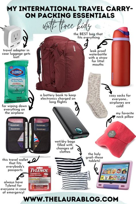 My tried and true MUST HAVES in my carry-on for international travel with 3 kids! #travel #travelingwithkids #internationaltravel #scandinavia #finland #norway #europewithkids Checklist For Travel, International Travel Packing, International Travel Checklist, Starting To Run, Road Trip Kit, International Travel Essentials, Carry On Essentials, Packing Essentials List, Travel Packing Checklist