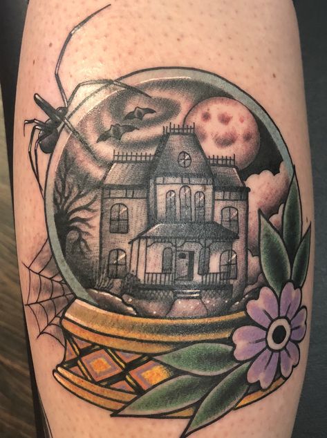 Halloween snowglobe by Shawn Patton tattooer Halloween Snowglobe Tattoo, Halloween Snowglobe, Snowglobe Tattoo, Lil Tattoos, Tattoo Halloween, Globe Tattoos, Inner Arm Tattoos, Pumpkin Tattoo, La Tattoo