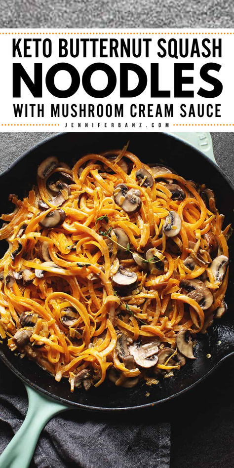 Learn how to make the best butternut squash noodle recipe! These easy keto noodles are perfect to add to your list of simple fall recipes! A great fall side dish and a delicious alternative to spaghetti. What's not to love? Keto Butternut Squash, Low Carb Christmas Recipes, Butternut Squash Noodles, Mushroom Cream Sauce, Butternut Squash Noodle, Keto Noodles, Butternut Squash Recipe, Butternut Squash Cubes, Squash Noodles