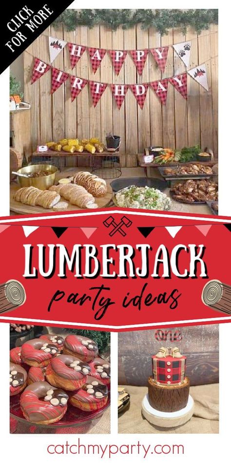 Check out this awesome lumberjack 1st birthday party! The cake is so cool! See more party ideas and share yours at CatchMyParty.com #catchmyparty #partyideas #lumberjack #lumberjackparty #boy1stbirthdayparty Lumberjack First Birthday Cookies, Lumberjack First Birthday Decoration, Wild One Lumberjack First Birthday Cake, 1st Birthday Lumberjack Theme, Winter Lumberjack First Birthday, Lumberjack Birthday, Lumberjack Party, Party Organization, Boys 1st Birthday Party Ideas