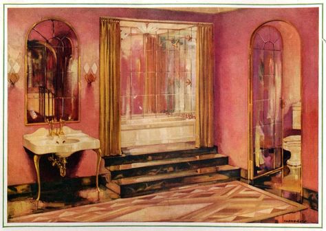 1929 Bathroom Arte Art Deco, Art Deco Bathrooms, Colorful Bathroom Tile, Old Bathrooms, Art Deco Bathroom, Deco Bathroom, Retro Bathrooms, Interior Vintage, Casa Vintage