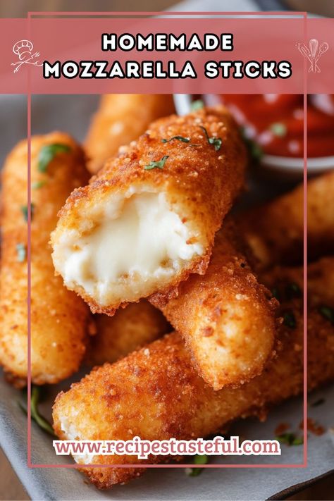 Enjoy delicious, gooey, and crispy cheese treats in just 30 minutes! These homemade mozzarella sticks are perfect for appetizers or snacks, featuring a crispy coating and melty cheese inside. Easy Homemade Mozzarella, Homemade Cheese Sticks, Mozzarella Bites, Cheese Sticks Recipe, Mozzarella Stick, Homemade Mozzarella Sticks, Mozzarella Sticks Recipe, Homemade Mozzarella, Air Fryer Recipes Snacks