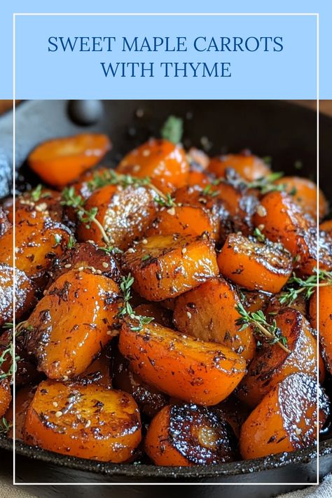 Maple glazed carrots with thyme, a delicious side dish, perfect for special occasions and family meals. This one image showcases beautifully glazed and seasoned carrots. Maple Glazed Carrots Recipe, Maple Syrup Carrots, Carrots With Thyme, Carrot Recipes Side Dishes, Maple Roasted Carrots, Glazed Vegetables, Carrots Side Dish, Maple Glazed Carrots, Glazed Carrots Recipe