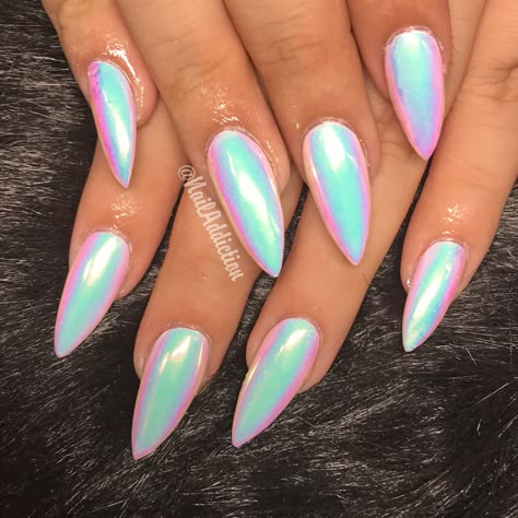 White Chrome Nails No Chip Chrome Nails, Ultra Music Festival Nails, Chrome Dip Nails Designs, Chrome Vacation Nails, Bright Chrome Summer Nails, Multi Chrome Nails, White With Purple Chrome, Stiletto Chrome Nails, Pink And Blue Chrome Nails