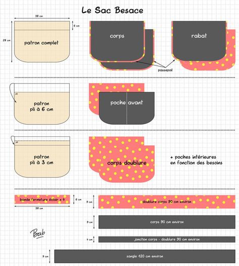 Le Sac Besace - Bab la bricoleuse Sewing Tutorials Bags, Diy Bags Purses, Backpack Pattern, Dress Tutorials, Crochet Baby Clothes, Pattern Drafting, Bag Patterns To Sew, Bags Tutorial, Diy Couture