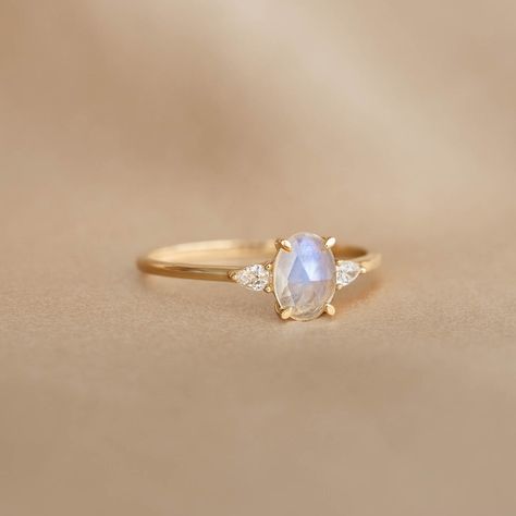 Ring With Lots Of Small Diamonds, Unique Moonstone Engagement Rings, Unique Engagement Rings With Pearls, Wedding Rings That Aren’t Diamonds, Gold Wedding Ring Small Diamond, Mineral Engagement Ring, Engagement Rings Stones Gem, Catholic Engagement Rings, Beautiful Simple Engagement Rings